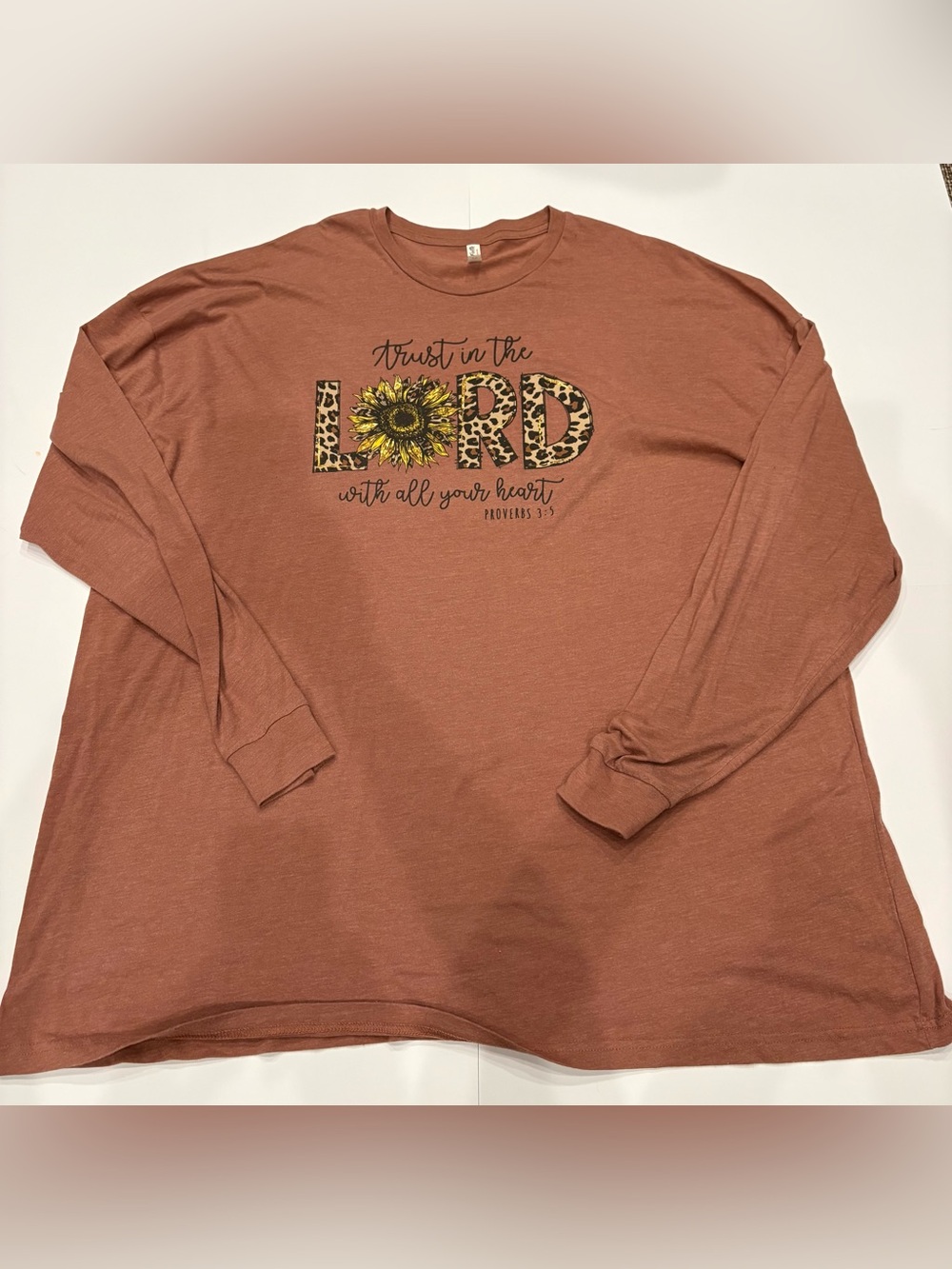 Trust in the Lord Long Sleeve Tee - Rust Sunflower Graphic